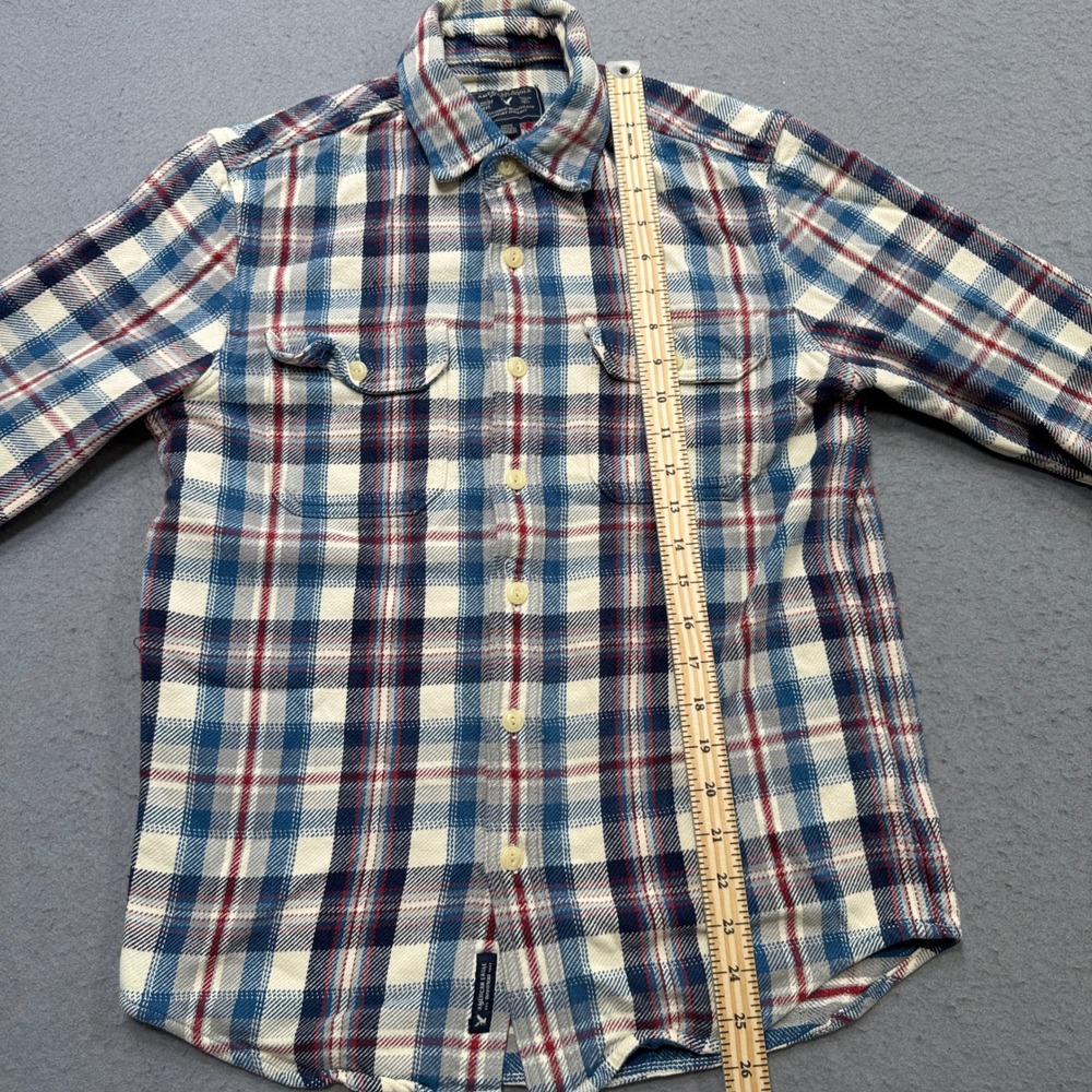 American Eagle Flannel Shirt Men's Small Blue Red Plaid Long Sleeve Button Down - Picture 4 of 5